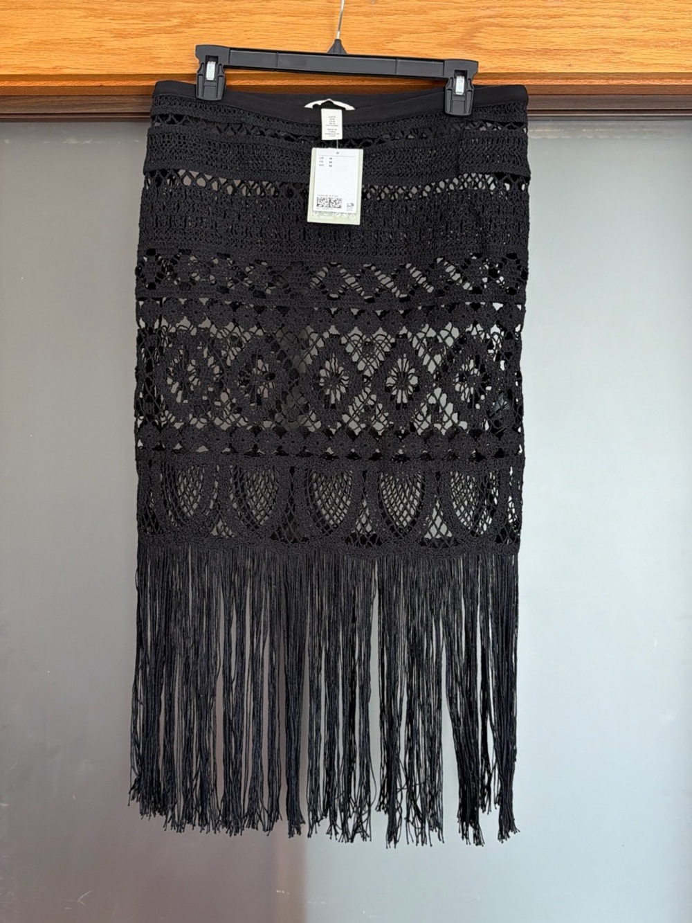 NWT H&M Black Crochet Fringe Midi Skirt